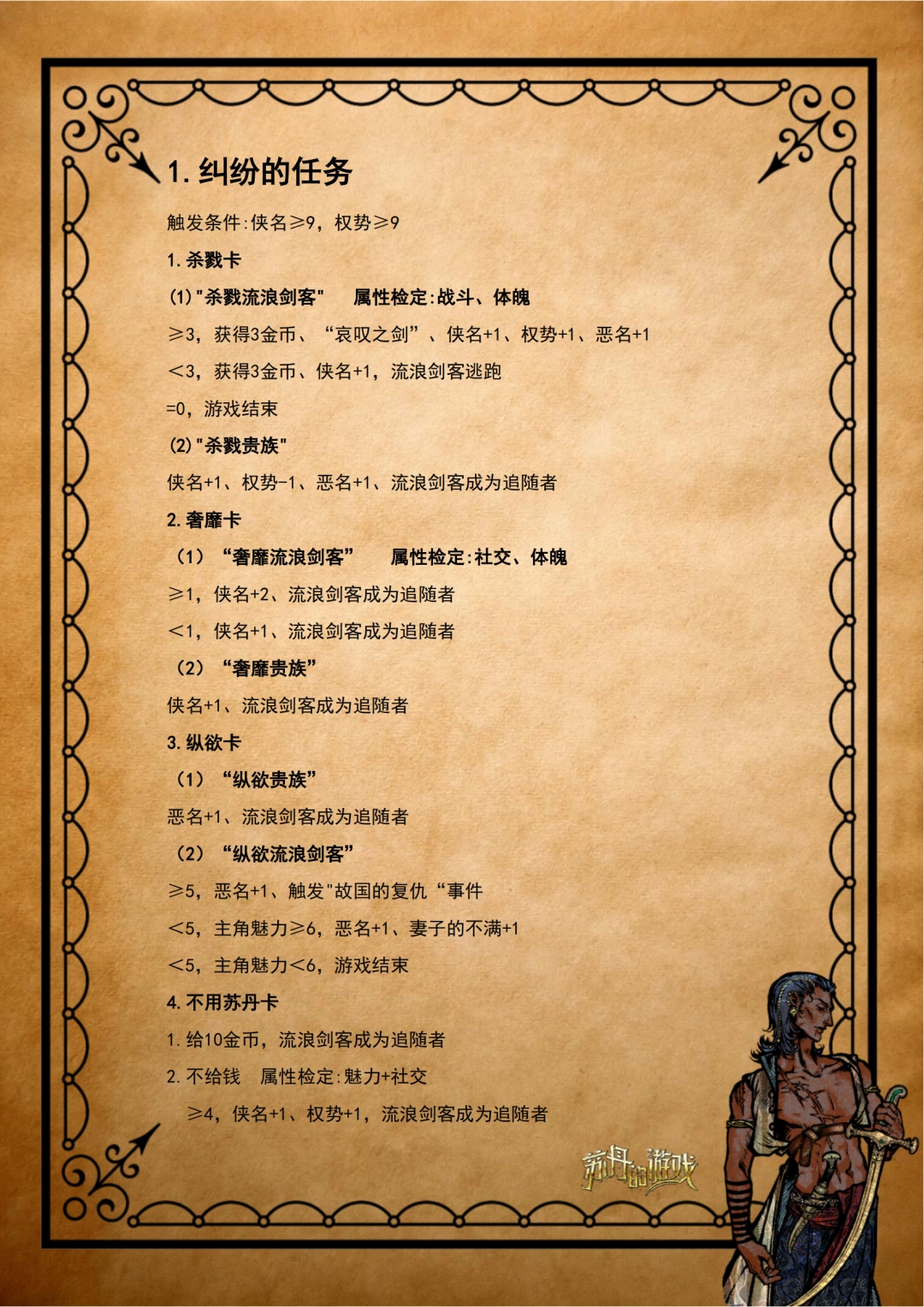 《苏丹的游戏》流浪剑客全剧情攻略分享